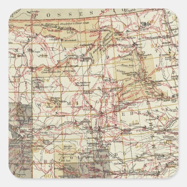 1878 Progress Map of The US Geographical Surveys Square Sticker (Front)
