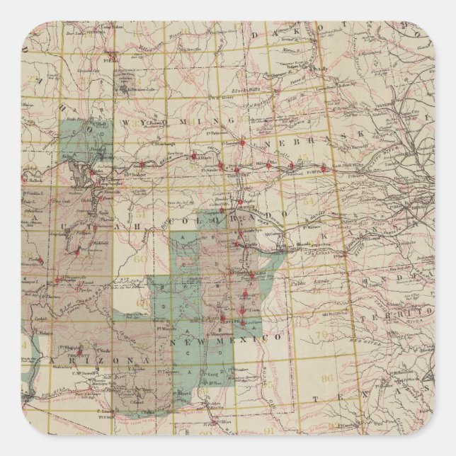 1878 Progress Map of The US Geographical Surveys Square Sticker (Front)