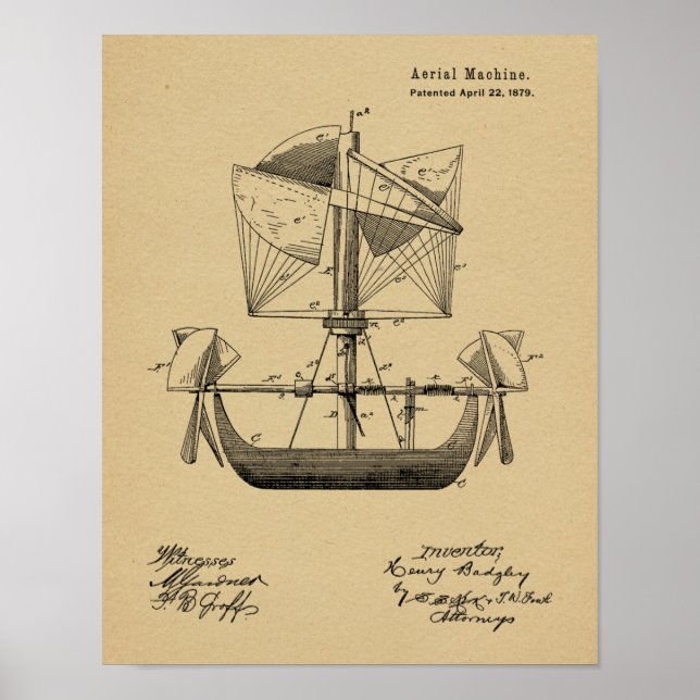 1879 Airship Boat Aeroplane Patent Drawing Print (Front)