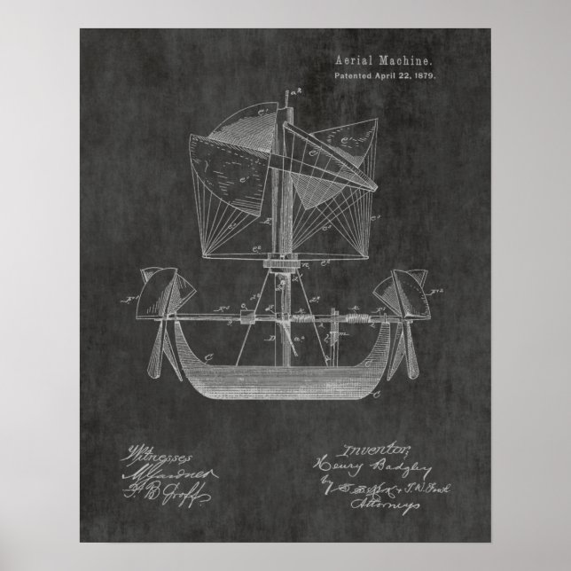 1879 Airship Boat Airplane Patent Art Drawing Poster (Front)