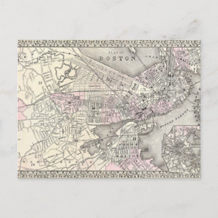 1879 Boston Map Postcard