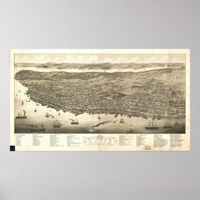 1879 Halifax, Nova Scotia Bird's Eye Panoramic Map Poster (Front)