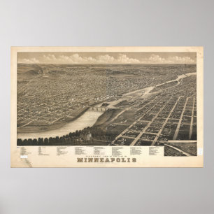 1879 Minneapolis, MN Birds Eye View Panoramic Map Poster
