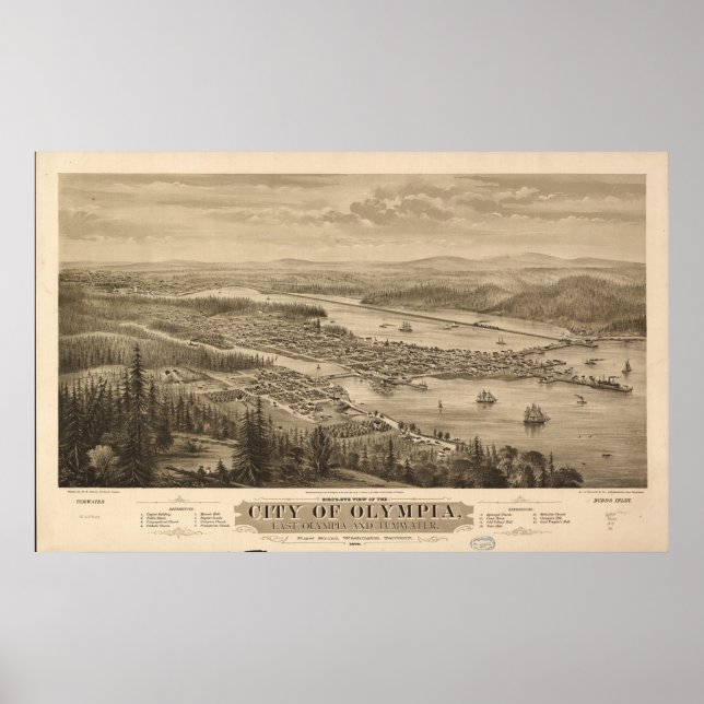 1879 Olympia, WA Birds Eye View Panoramic Map Poster (Front)