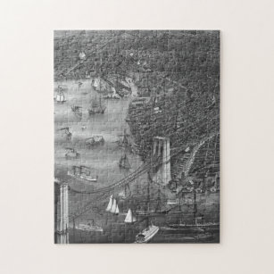 1879 Vintage Brooklyn Map Puzzle in Black & White
