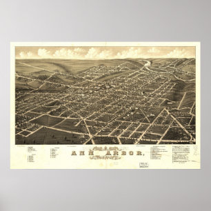 1880 Ann Arbor, MI Birds Eye View Panoramic Map Poster