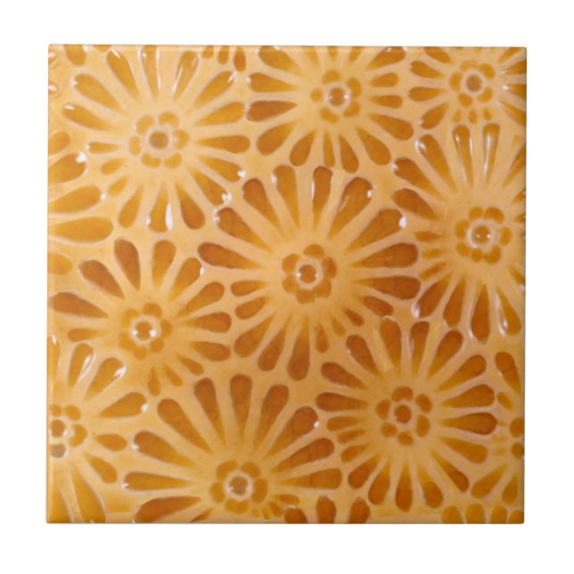 1880 JG Low Repeat Floral Design Repro Faux Relief Ceramic Tile (Front)