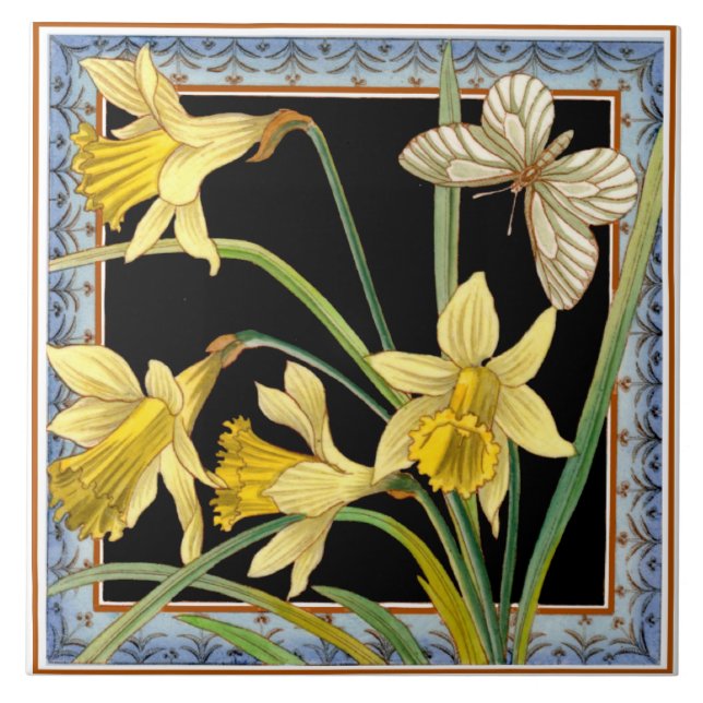 1880 Maw & Co Transferware Victorian Daffodil Tile (Front)