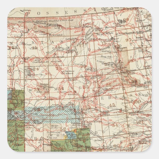 1880 Progress Map of The US Geographical Surveys Square Sticker (Front)