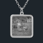 1880's Adorable Girl and Rooster Cart in Garden Silver Plated Necklace<br><div class="desc">These products are made from an original vintage photograph which is actually a black and white negative on glass. Scanned at a high dpi and lightly cleaned this first generation scan is excellent in clarity. Perfect for the gardener in your life. This adorable little girl will inspire you to get...</div>