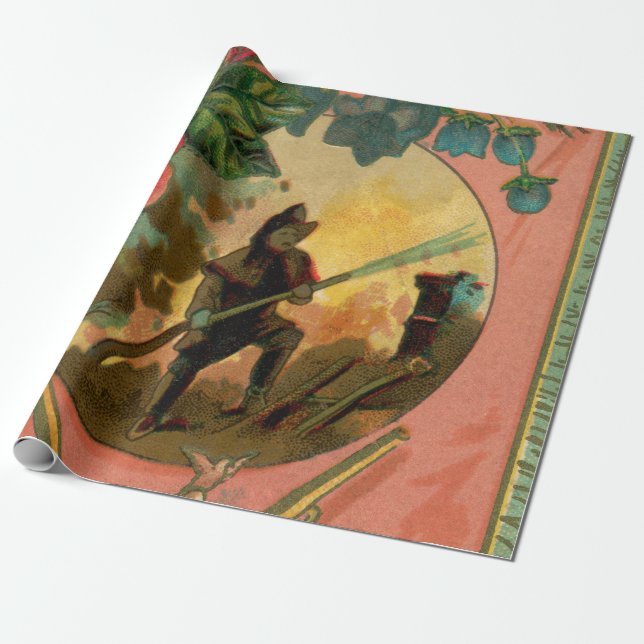 1880s Fireman Firefighter Wrapping paper (Unrolled)