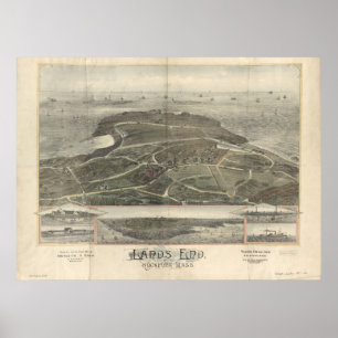1880s Lands End Rockport MA Birdseye Panoramic Map Poster