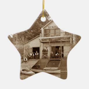 1880's Men Club Fox River Club Fishing Elgin Ceramic Ornament