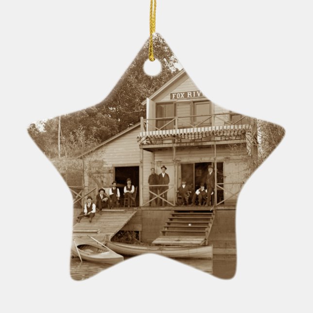 1880's Men Club Fox River Club Fishing Elgin Ceramic Ornament (Front)