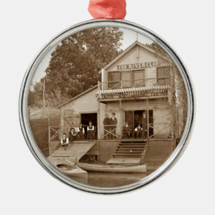 1880's Men Club Fox River Club Fishing Elgin Metal Ornament