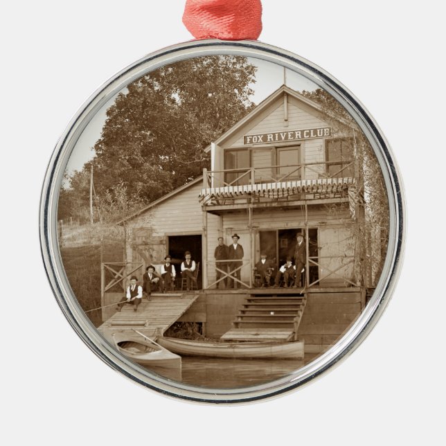 1880's Men Club Fox River Club Fishing Elgin Metal Ornament (Front)