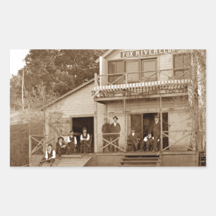 1880's Men Club Fox River Club Fishing Elgin Rectangular Sticker