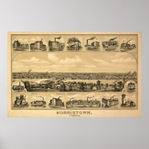 1881 Aerial Map Norristown PA Pennsylvania Poster