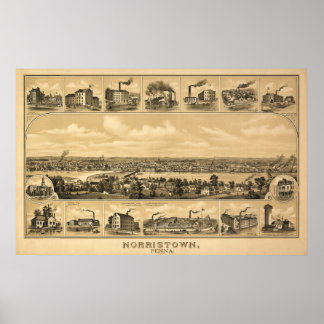 1881 Aerial Map Norristown PA Pennsylvania Poster