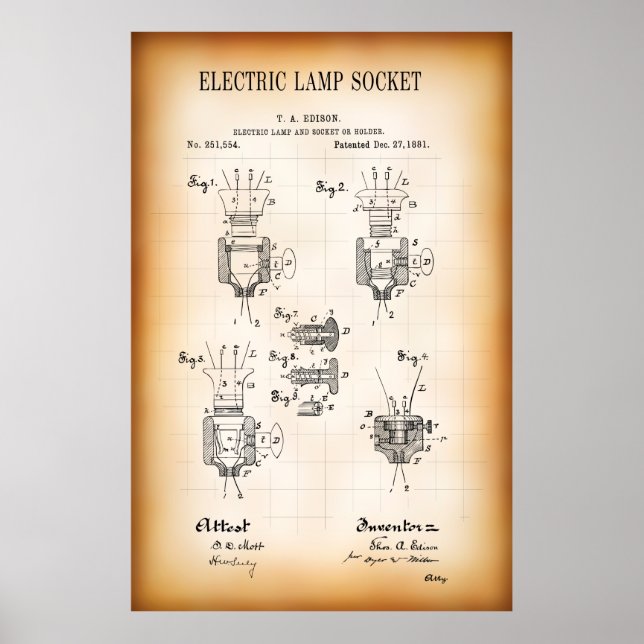 1881 ELECTRIC LAMP SOCKET PATENT POSTER (Front)
