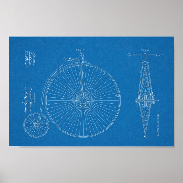 1881 High Wheeler Bicycle Design Patent Art Print (Front)