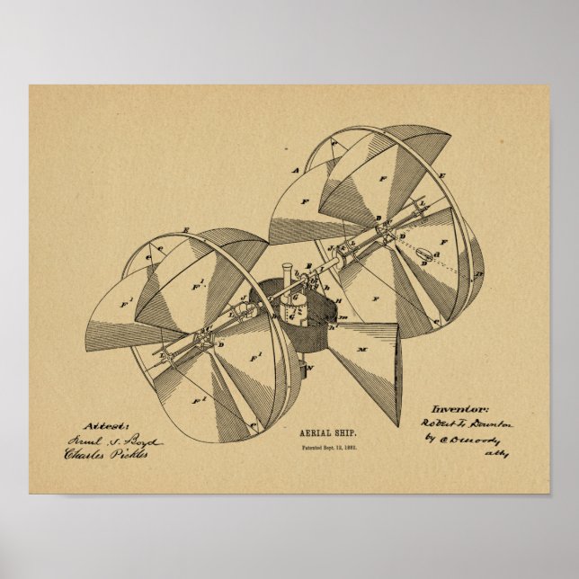 1882 Flying Machine Aeroplane Patent Art Drawing Poster (Front)