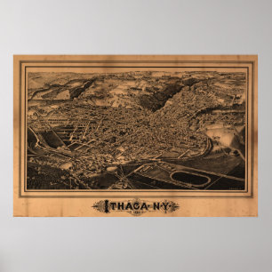 1882 Ithaca, NY Birds Eye View Panoramic Map Poster