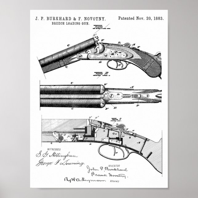 1883 Shotgun Patent Art Drawing Print (Front)