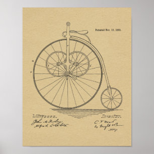1883 Vintage High Wheeler Bicycle Patent Art Print