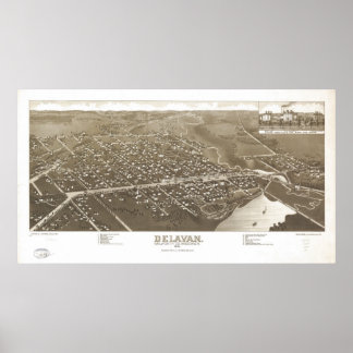 1884 Delavan, WI Birds Eye Panoramic Map Poster