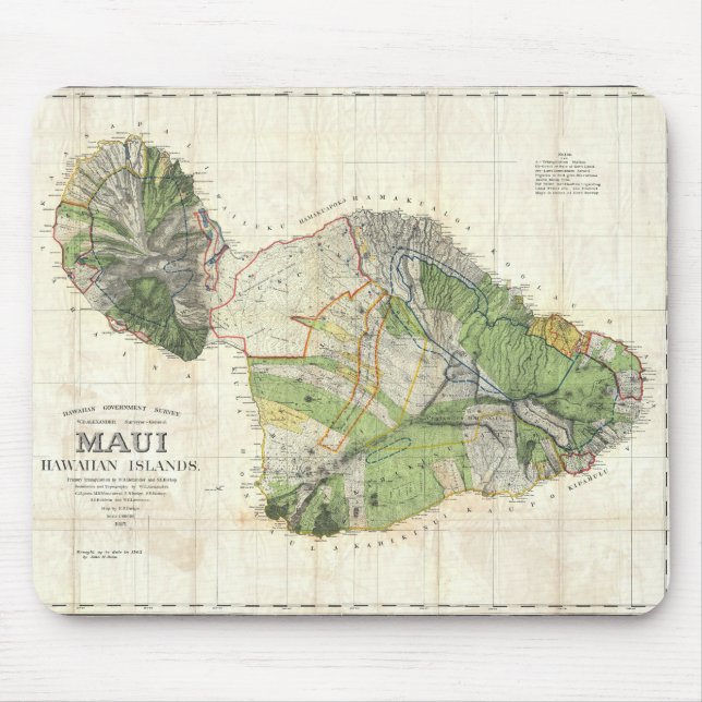 1885 De Witt Alexander Map of Maui, Hawaii Mouse Pad (Front)