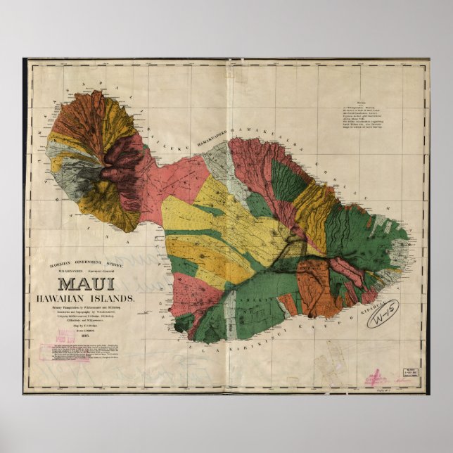 1885 Map of Maui, Hawaii Poster (Front)