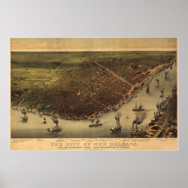 1885 New Orleans, LA Birds Eye View Panoramic Map Poster (Front)