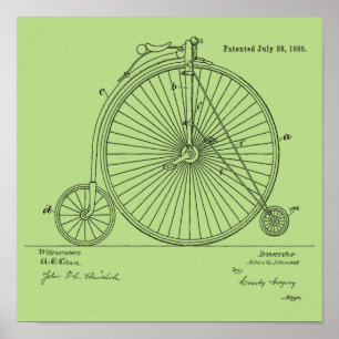 1885 Vintage High Wheeler Bicycle Patent Art Print