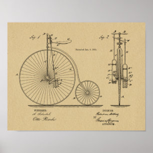 1885 Vintage High Wheeler Bicycle Patent Art Print