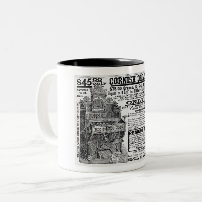 1886 AD FOR CORNISH ORGANS  Two-Tone COFFEE MUG (Front Left)