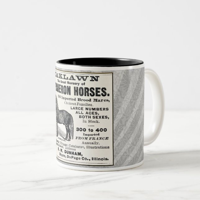 1886 AD FOR PERCHERON HORSES  Two-Tone COFFEE MUG (Front Right)