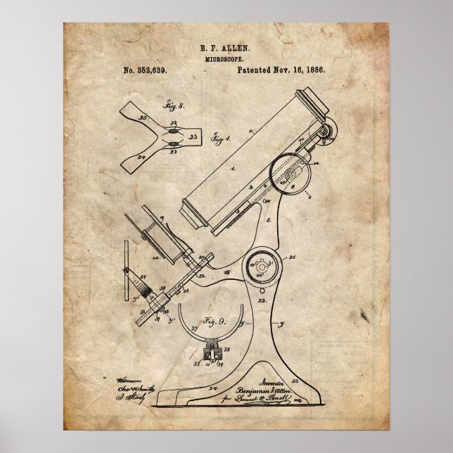 1886 Microscope Patent Poster (Front)