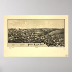 1886 South Acton, MA Birds Eye View Panoramic Map Poster