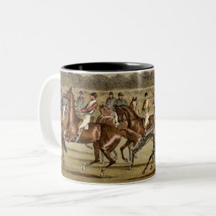 1886 Steeplechase Horse Racing Art Two-Tone Coffee Mug