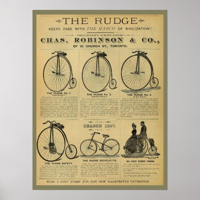1886 Vintage High Wheeler Magazine Ad Art Poster (Front)