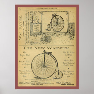 1886 Vintage High Wheeler Magazine Ad Art Poster