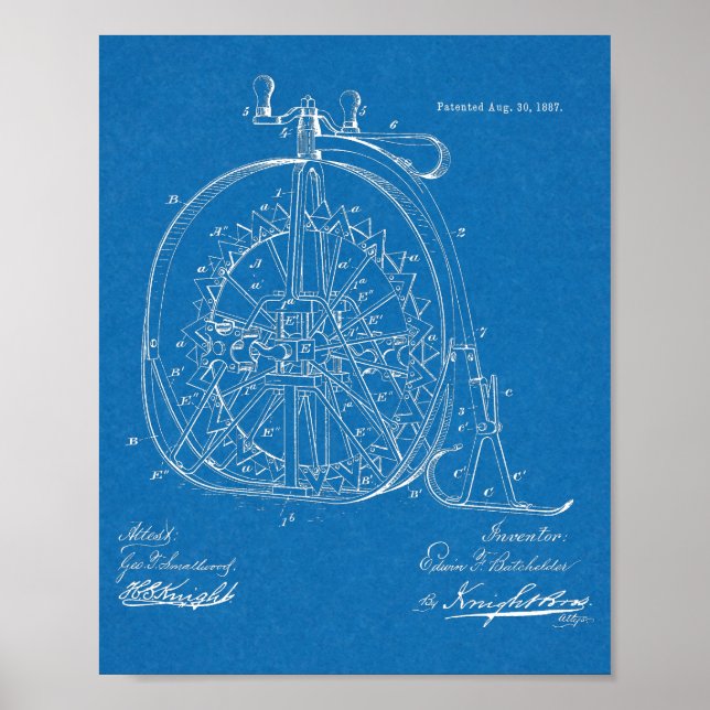 1887 Ice High Wheeler Bicycle Design Patent Print (Front)