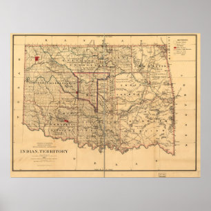 1887 Indian Territory Map Oklahoma Territory Poster