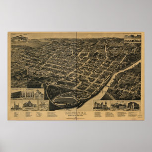 1887 Macon, GA Birds Eye View Panoramic Map Poster