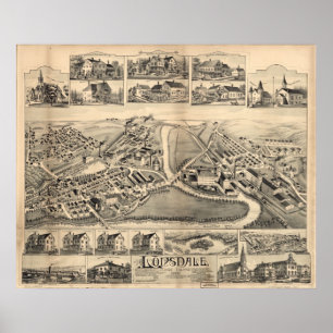 1888 Lonsdale, Lincoln, RI Birds Eye Panoramic Map Poster