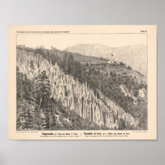 1889 Erdpyramiden am Ritten Vintage Tiroler Kunst Poster