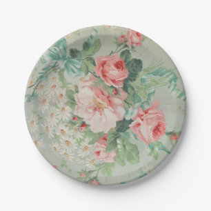 1890 British Vintage Fabric Roses & Daisies Paper Plate