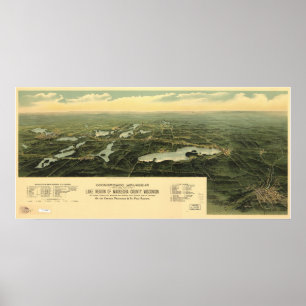1890 Oconomowoc, WI Birds Eye View Panoramic Map Poster