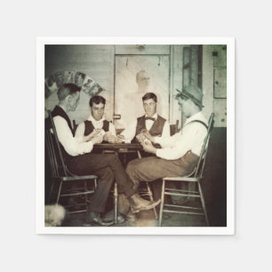 1890 Poker Game Men Gambling Cards Man Cave Photo Napkin